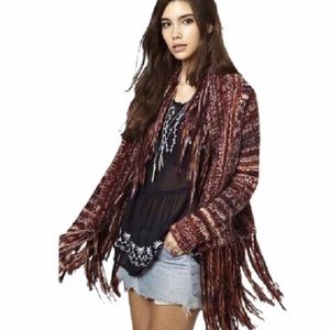 Free People Red Fringe Cardigan Sweater